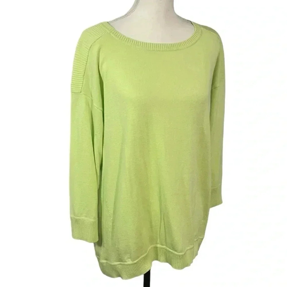 T by Talbots size XL Lime green ribbed sweater 3/4 sleeve cotton & Coolmax EUC